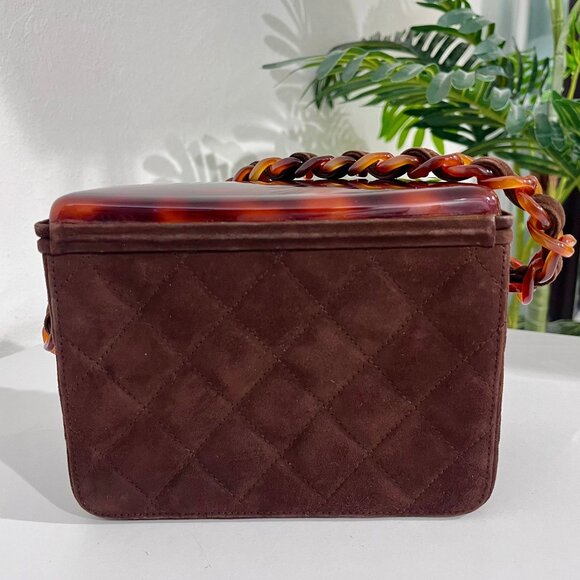 Chanel Vintage Quilted Brown Suede Box Bag with Tortoise Hardware - Picture 4 of 13